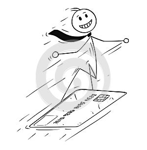 Conceptual Cartoon of Businessman on Credit Card