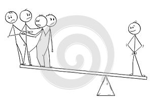 Cartoon of Business Team and individuality Balance