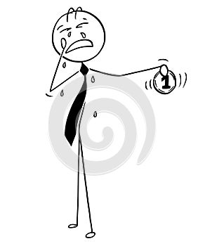Cartoon of Greed Businessman Crying for Coin photo