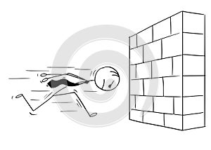 Cartoon of Headstrong Businessman Running Head First Against Wall