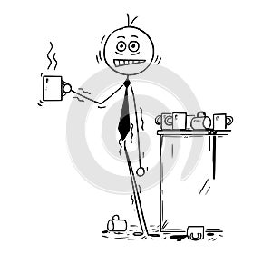 Cartoon of Businessman Overdosed By Caffeine from Coffee photo