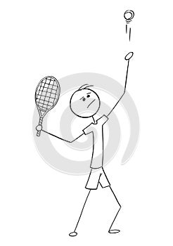 Vector Cartoon of Male Tennis Player Service Serving