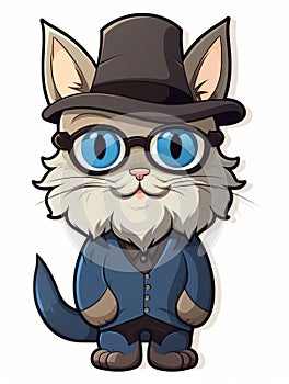 Cartoon sticker sweet kitten dressed as a Hasidic Jew, AI