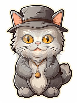 Cartoon sticker sweet kitten dressed as a Hasidic Jew, AI