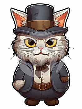 Cartoon sticker sweet kitten dressed as a Hasidic Jew, AI