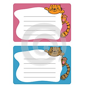 Cartoon sticky tags with cat. wall paper sheets