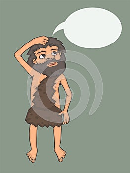 Cartoon stone age thinker with bubble