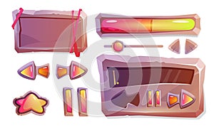 Cartoon stone game buttons gui or ui design elements