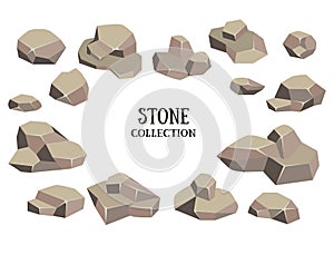 Cartoon stone set. Grey rock collection.