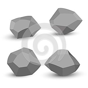 Cartoon stones. Rock stone isometric set. Granite grey boulders, natural building block shapes, wall stones. 3d flat