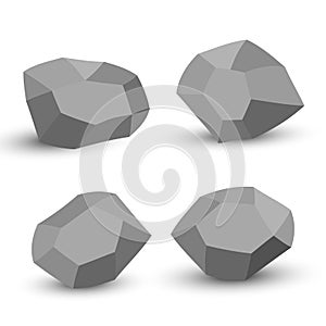 Cartoon stones. Rock stone isometric set. Granite grey boulders, natural building block shapes, wall stones. 3d flat