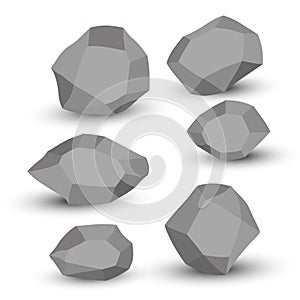 Cartoon stones. Rock stone isometric set. Granite grey boulders, natural building block shapes, wall stones. 3d flat