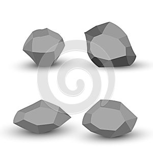 Cartoon stones. Rock stone isometric set. Granite grey boulders, natural building block shapes, wall stones. 3d flat