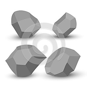 Cartoon stones. Rock stone isometric set. Granite grey boulders, natural building block shapes, wall stones. 3d flat