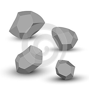 Cartoon stones. Rock stone isometric set. Granite grey boulders, natural building block shapes, wall stones. 3d flat