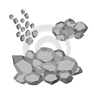 Cartoon stones. Rock stone isometric set. Granite grey boulders, natural building block shapes, wall stones. 3d flat