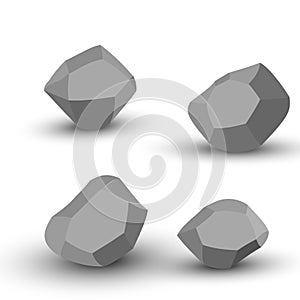 Cartoon stones. Rock stone isometric set. Granite grey boulders, natural building block shapes, wall stones. 3d flat