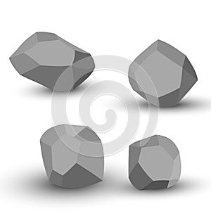 Cartoon stones. Rock stone isometric set. Granite grey boulders, natural building block shapes, wall stones. 3d flat