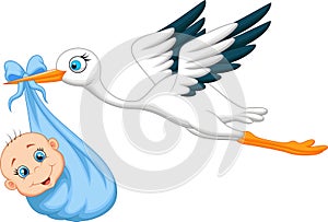 Cartoon Stork with baby