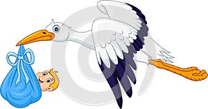 Cartoon stork carrying baby