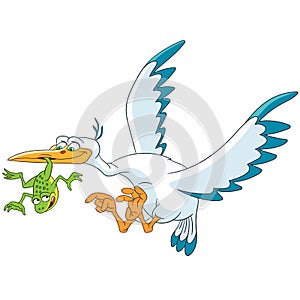 Cartoon stork and frog