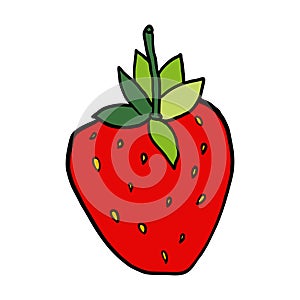 Cartoon strawberry with leaves isolated on white background. Fruit