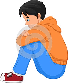 Cartoon stressed boy on white background