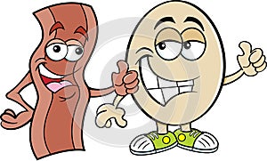 Cartoon strip of bacon and an egg both giving thumbs up.