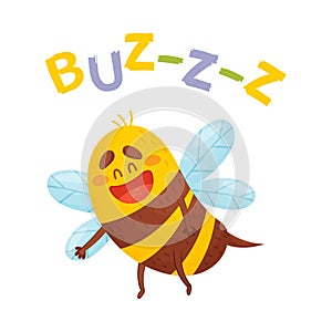 Cartoon striped bee. Vector illustration on a white background.