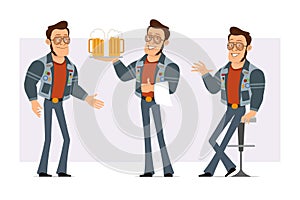 Cartoon strong disco man character vector set