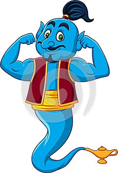 Cartoon strong genie isolated on white background