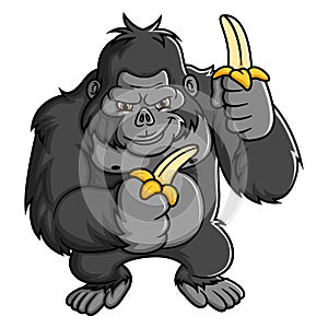 Cartoon strong gorilla holding banana