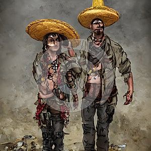 Návrh malby styl abstraktní člověka a žena Mexičané nošení sombrera 