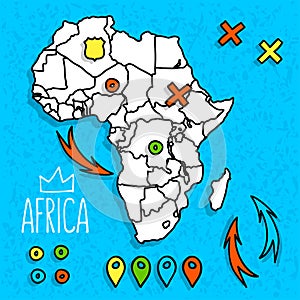 Cartoon style Africa travel map with pins vector