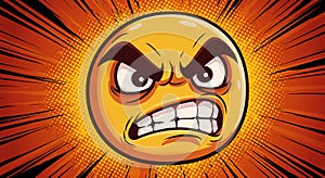 Cartoon-style angry emoji with a furrowed brow and clenched teeth. The emoji is a photo
