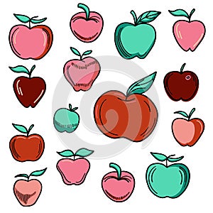 Cartoon style apples set with black outline