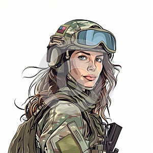 Cartoon style avatar illustration of a female soldier