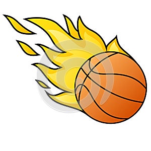 Cartoon style basketball ball with flames