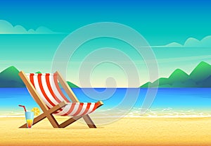 Cartoon style beach chair illustration. Sunbed on sandy bay