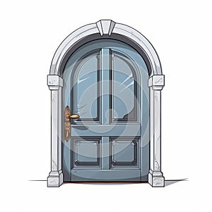 Cartoon-style Blue Archshaped Door With Gothic Atmosphere
