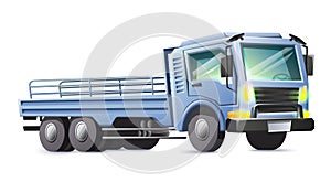 Cartoon style blue cargo truck isolated on white background