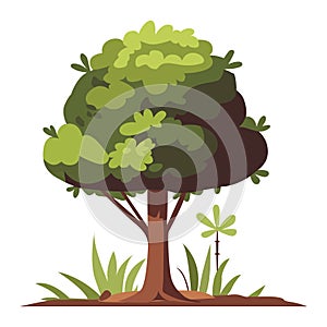 Cartoon style bonsai tree colorful vector illustration. Vector tree illustration on white background.