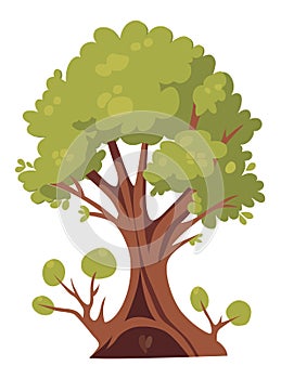 Cartoon style bonsai tree colorful vector illustration. Vector tree illustration on white background.