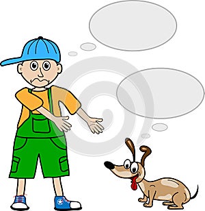 Cartoon style boy and his pet dog