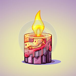 Cartoon Style Candle With Flames On Pink Background