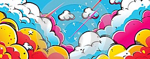 Cartoon style colorful clouds, pop art aesthetics