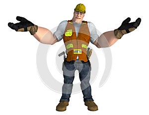 Cartoon Style Construction Worker with Arms Outstretched