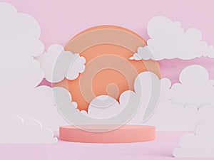 Cartoon style coral pink cylinder podium 3d render