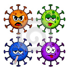 Cartoon style Corona / Covid-19 virus with different expressions