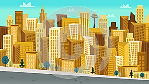 Cartoon Style Day Cityscape with Kooky skyscrapers